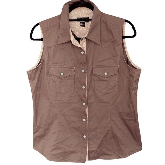 Bit & Bridle Sleeveless Shirt Wm’s Sz Lrg Brown Floral Print Ranch Western Top - Picture 1 of 4